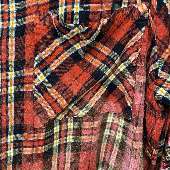 Hand Bleached DIY Custom Made Red Black Plaid Button Down Flannel Women’s - Picture 2 of 8